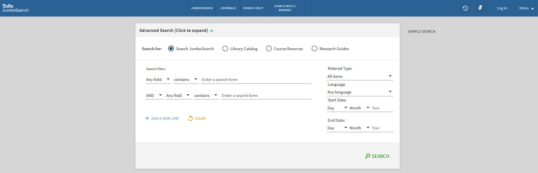 Screenshot of the Advanced Search in JumboSearch
