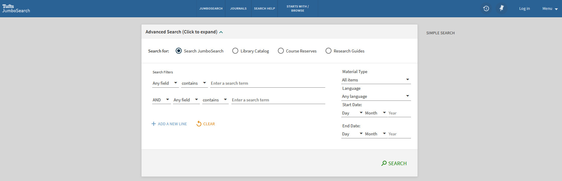 Screenshot of the Advanced Search in JumboSearch