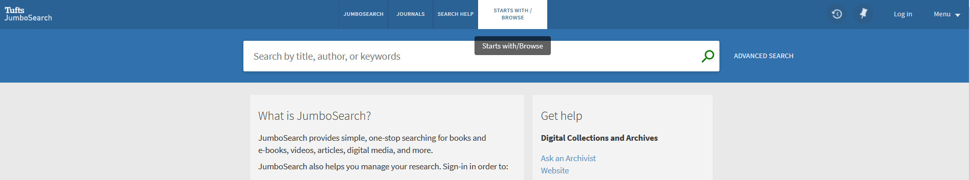 Screenshot of JumboSearch homepage with the Browse link highlighted